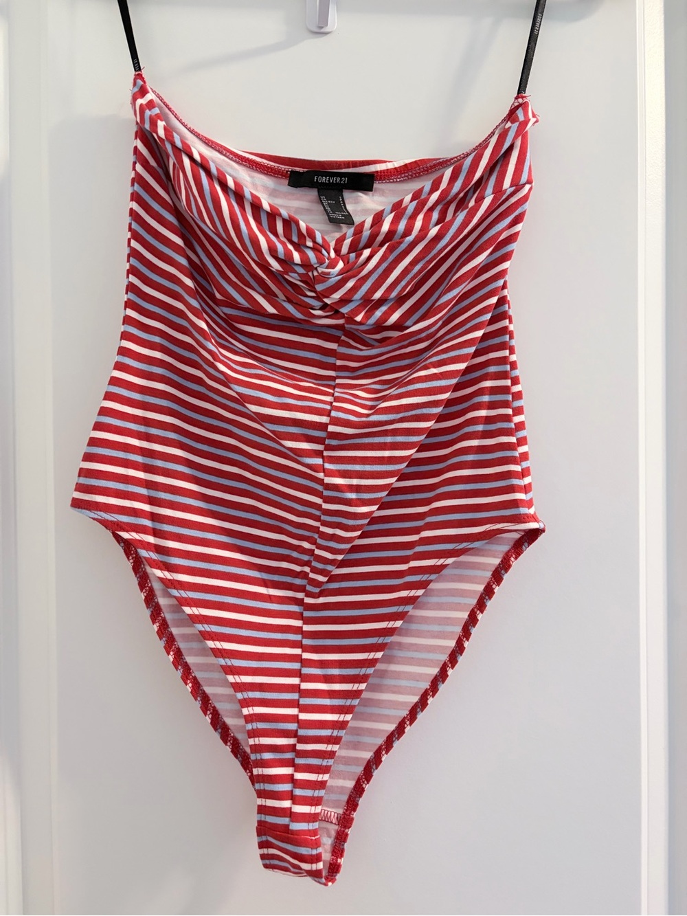 Forever 21 Red and White Striped Twist-Front Bodysuit